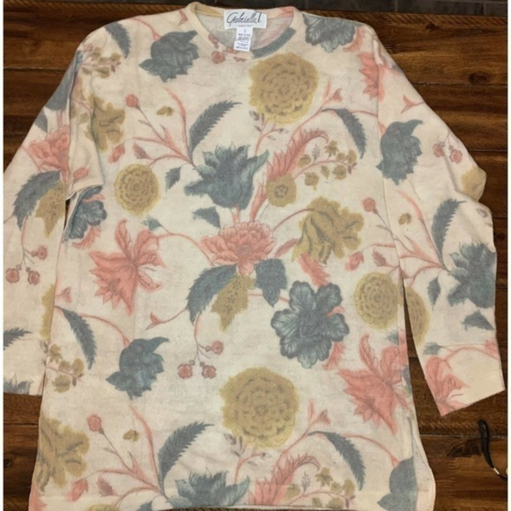 Vintage‎ GABRIELLA T Italy Linen Blend Women Sweater Sz Small Floral Multi